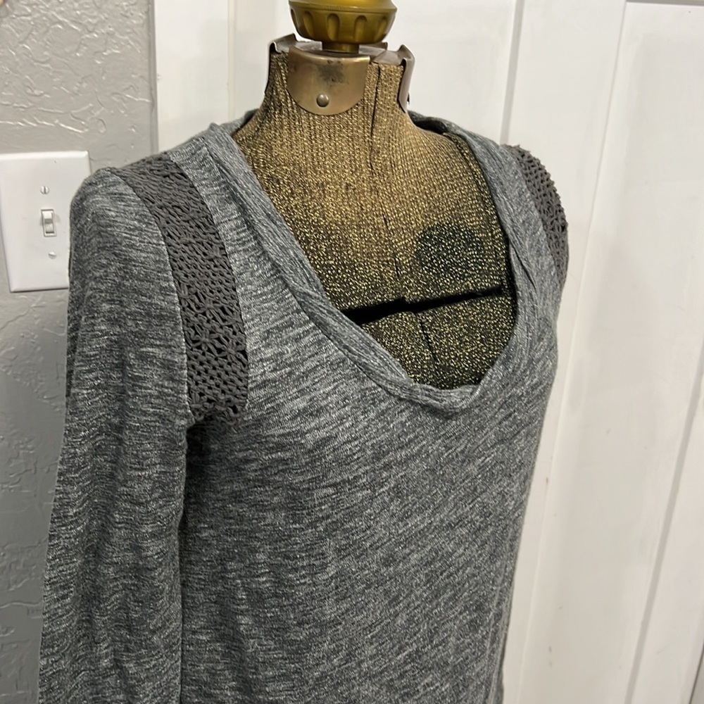 FREE PEOPLE BEACH GRAY COTTON LONG SLEEVE  MINI DRESS SIZE SMALL